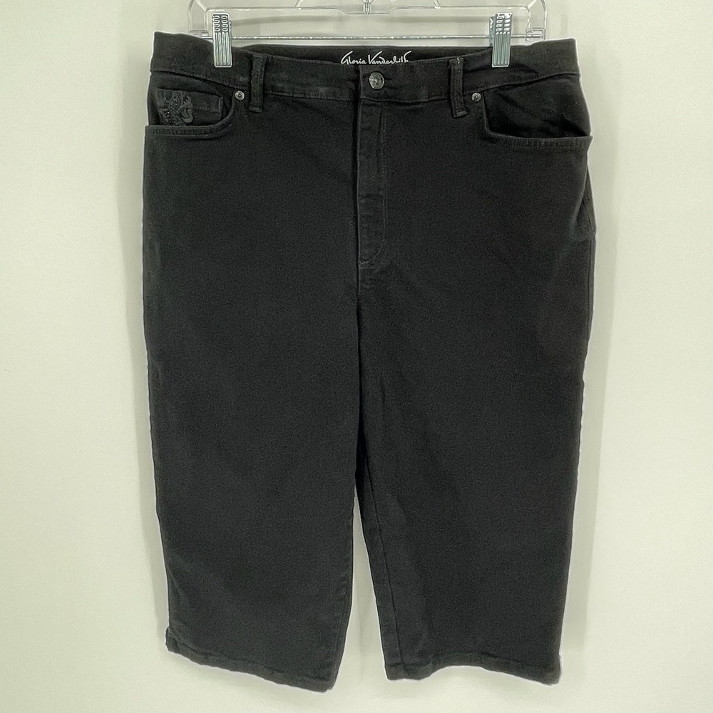 Gloria Vanderbilt Women's Black Embroidered Slimming Capri Jeans Size 14